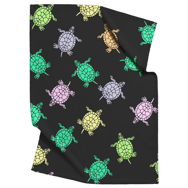 Sea Turtles Black Fleece Blanket-Blankets-I love Veterinary