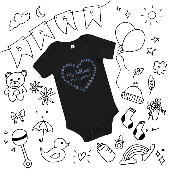 My siblings have paws Baby short sleeve one piece-I love Veterinary