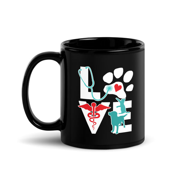 Love Cat and Dog Black Glossy Mug-I love Veterinary