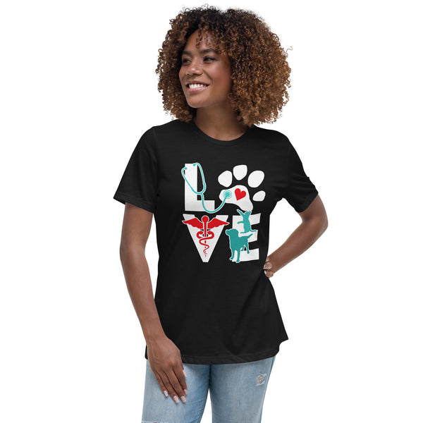 Love Cat and Dog Women's Relaxed T-Shirt-Women's Relaxed T-shirt | Bella + Canvas 6400-I love Veterinary