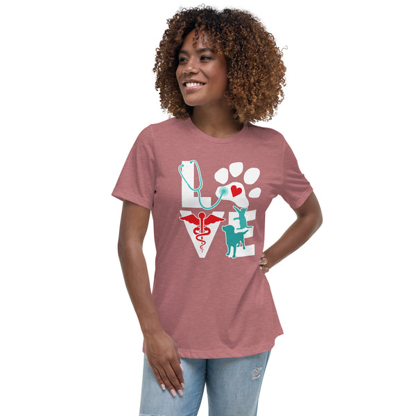 Love Cat and Dog Women's Relaxed T-Shirt-Women's Relaxed T-shirt | Bella + Canvas 6400-I love Veterinary