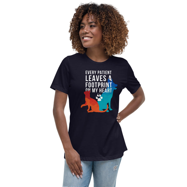 Every Patient Leaves a Footprint Women's T-Shirt-Women's Relaxed T-shirt | Bella + Canvas 6400-I love Veterinary
