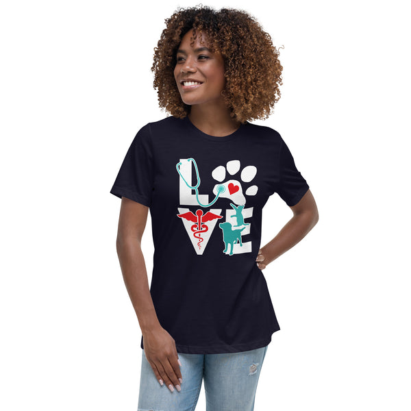 Love Cat and Dog Women's Relaxed T-Shirt-Women's Relaxed T-shirt | Bella + Canvas 6400-I love Veterinary