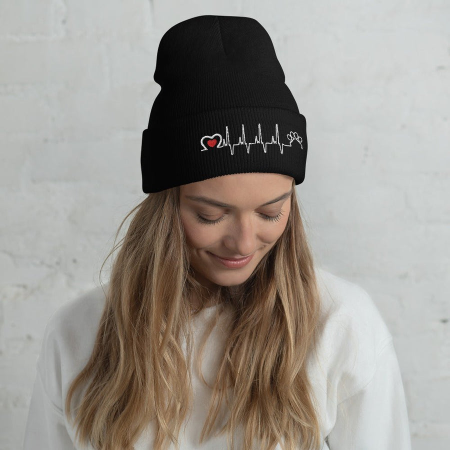 Animal Love Beat Embroidered Cuffed Beanie-Yupoong Cuffed Beanie 1501KC-I love Veterinary