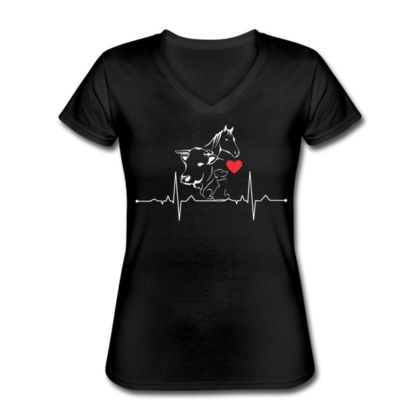 Animals Heartbeat Women's V-Neck T-Shirt-Women's V-Neck T-Shirt | Fruit of the Loom L39VR-I love Veterinary