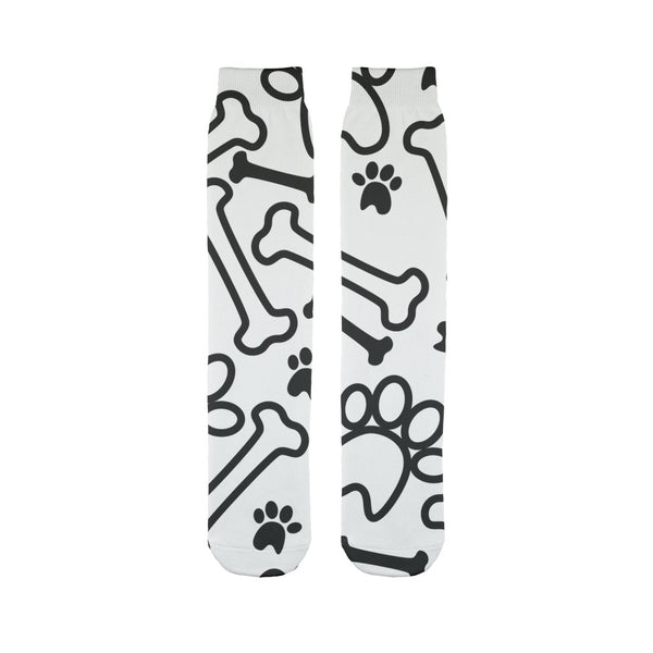 Black paws and bones on white pattern Sublimation Tube Sock-Sublimation Sock-I love Veterinary