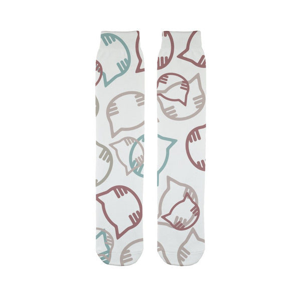 Cartoon cat heads white pattern Sublimation Tube Sock-Sublimation Sock-I love Veterinary