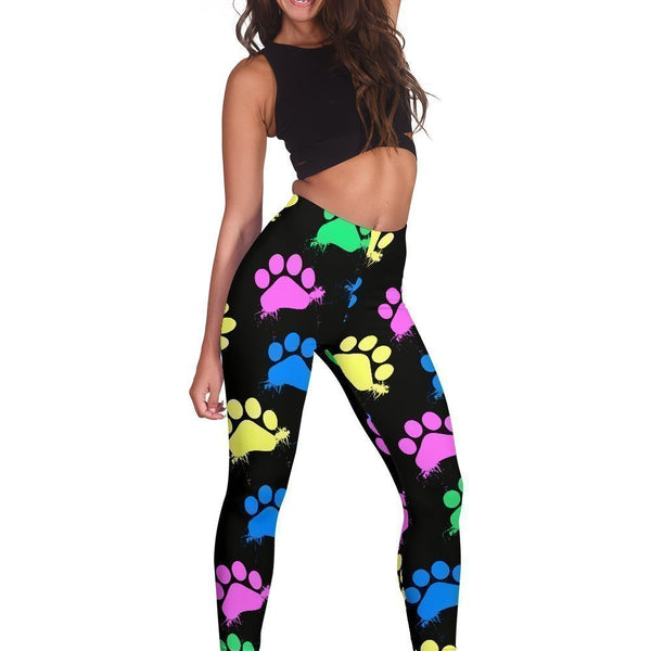 Colorful paws Black Leggings-Leggings-I love Veterinary