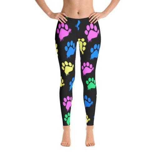 Colorful paws Black Leggings-Leggings-I love Veterinary