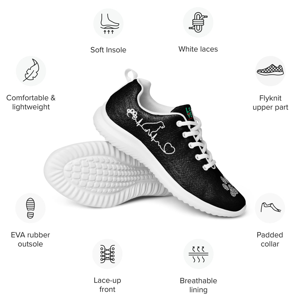 Dog Pulse with Paw Print Women's athletic shoes-Women's Athletic Shoes-I love Veterinary