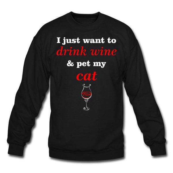 Drink wine and pet my cat Crewneck Sweatshirt-Unisex Crewneck Sweatshirt | Gildan 18000-I love Veterinary