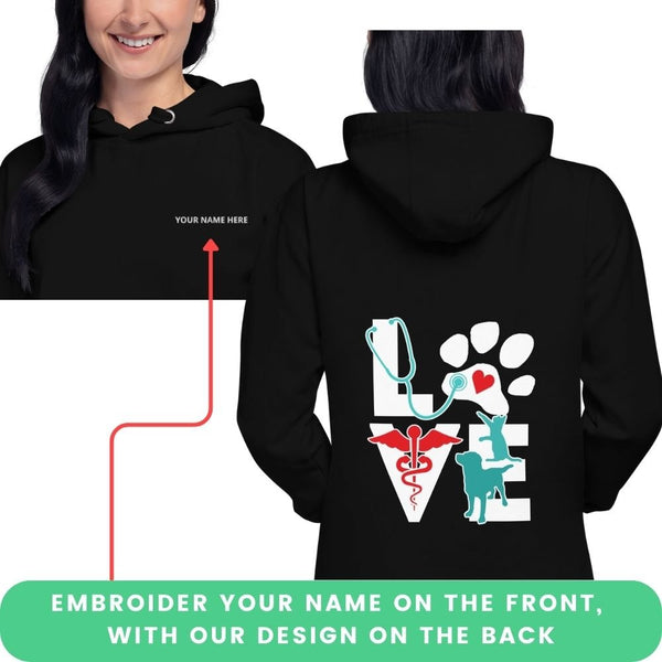 Embroidered Unisex Hoodie with your name-Premium Unisex Hoodie-I love Veterinary