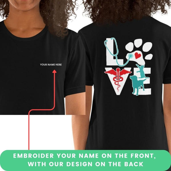 Embroidered Unisex t-shirt with your name-Unisex T-Shirt | Bella + Canvas 3001-I love Veterinary