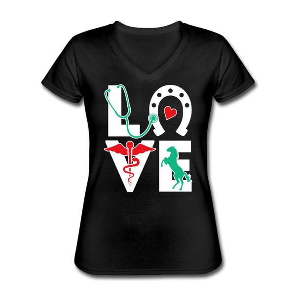 Equine Love Women's V-Neck T-Shirt-Women's V-Neck T-Shirt | Fruit of the Loom L39VR-I love Veterinary