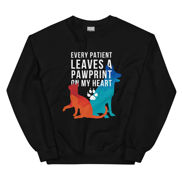 Every patient leaves a pawprint on my heart Crewneck Sweatshirt-Unisex Crewneck Sweatshirt | Gildan 18000-I love Veterinary