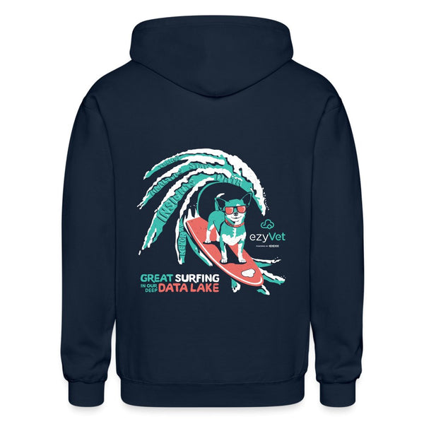 ezyVet Surf Dog Zip Hoodie-Heavy Blend Adult Zip Hoodie | Gildan G18600-I love Veterinary