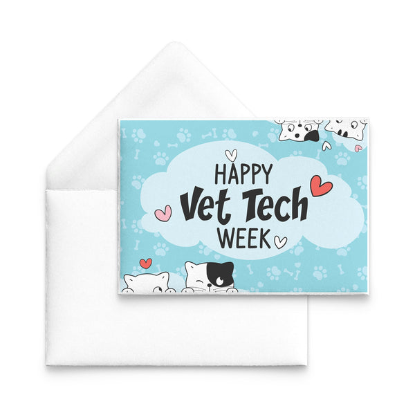 Happy Vet Tech Week with Cats - Set of 10 Flat Cards-Postcards-I love Veterinary