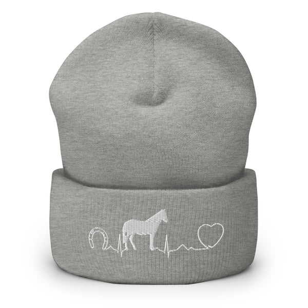 Horse Pulse Embroidered Cuffed Beanie-Yupoong Cuffed Beanie 1501KC-I love Veterinary
