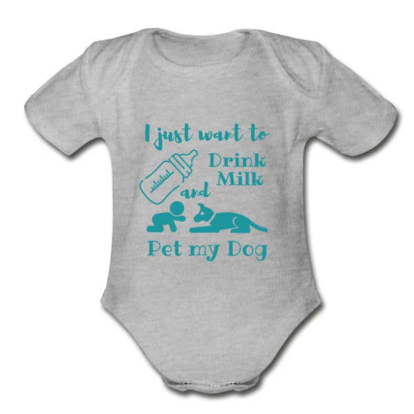I just want to drink milk and pet my dog Onesie-Organic Short Sleeve Baby Bodysuit | Spreadshirt 401-I love Veterinary