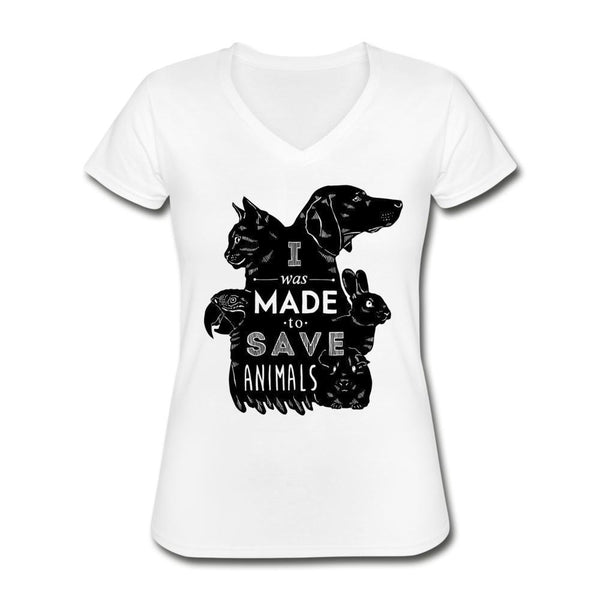 I was made to save animals Women's V-Neck T-Shirt-Women's V-Neck T-Shirt | Fruit of the Loom L39VR-I love Veterinary