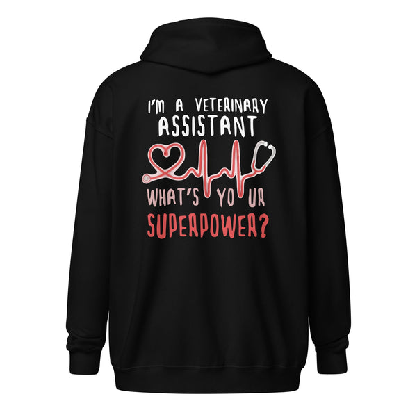 I'm a Veterinary Assistant What's your superpower Unisex heavy blend zip hoodie-Unisex Heavy Blend Zip Hoodie | Gildan 18600-I love Veterinary