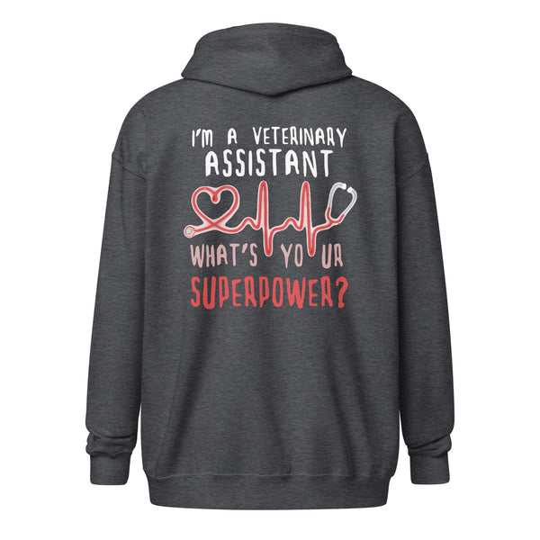I'm a Veterinary Assistant What's your superpower Unisex heavy blend zip hoodie-Unisex Heavy Blend Zip Hoodie | Gildan 18600-I love Veterinary
