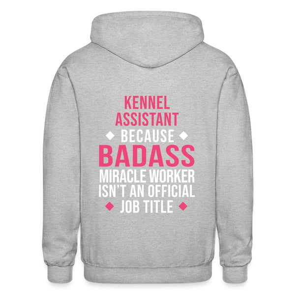 Kennel Assistant, because badass miracle worker isn't an official job title Zip Hoodie Gildan Heavy Blend Adult Zip Hoodie-Heavy Blend Adult Zip Hoodie | Gildan G18600-I love Veterinary