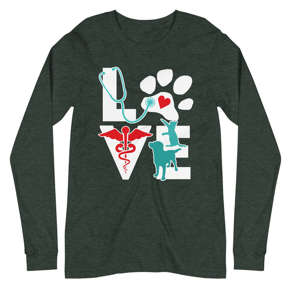 Love Dog and Cat Unisex Premium Long Sleeve T-Shirt-Unisex Long Sleeve Shirt | Bella + Canvas 3501-I love Veterinary