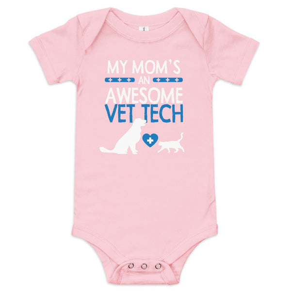 My Mom's an Awesome Vet Tech Baby short sleeve one piece-Baby Jersey Short Sleeve One Piece | Bella + Canvas 100B-I love Veterinary