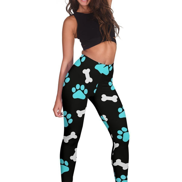 Paws and bones Black Leggings-Leggings-I love Veterinary