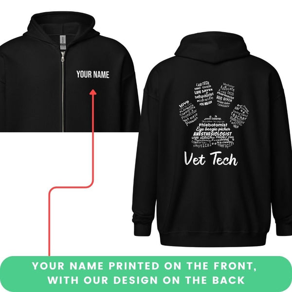 Personalize with your name - Vet Tech Pawprint Unisex heavy blend zip hoodie-Unisex Heavy Blend Zip Hoodie | Gildan 18600-I love Veterinary