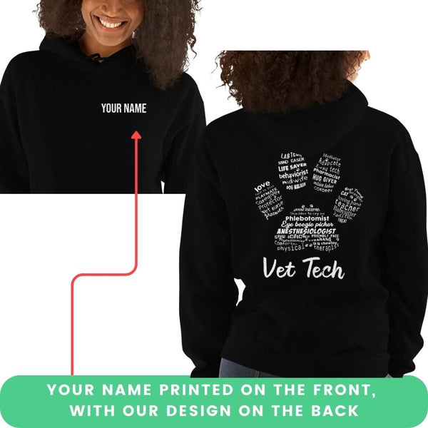 Personalize with your name - Vet Tech Pawprint Unisex Hoodie-Unisex Hoodie | Gildan 18500-I love Veterinary