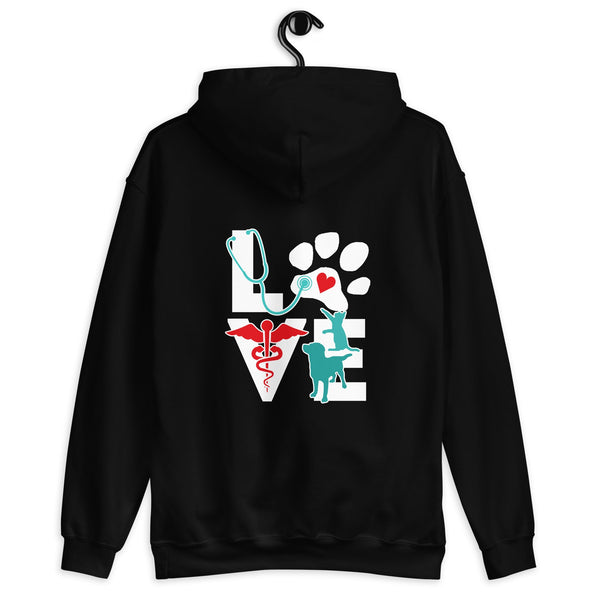 Personalized Embroidery on the front + Printed design on the back Unisex Hoodie-Unisex Heavy Blend Hoodie | Gildan 18500-I love Veterinary