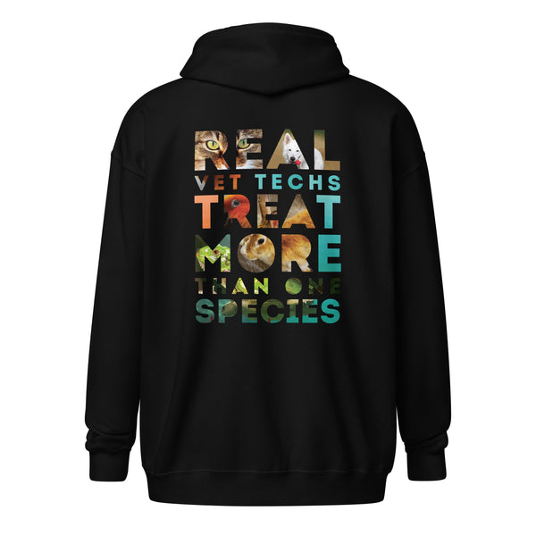 Real vet techs treat more than one species Unisex heavy blend zip hoodie-Unisex Zip Hoodie | Gildan 18600-I love Veterinary