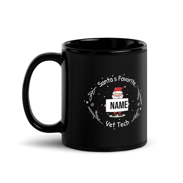 Santa's Favorite Vet Tech Personalized Full Color Mug-Black Glossy Mug-I love Veterinary