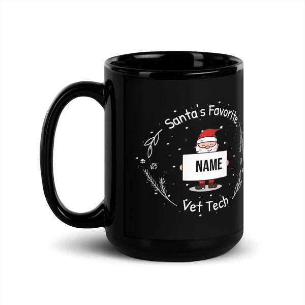 Santa's Favorite Vet Tech Personalized Full Color Mug-Black Glossy Mug-I love Veterinary