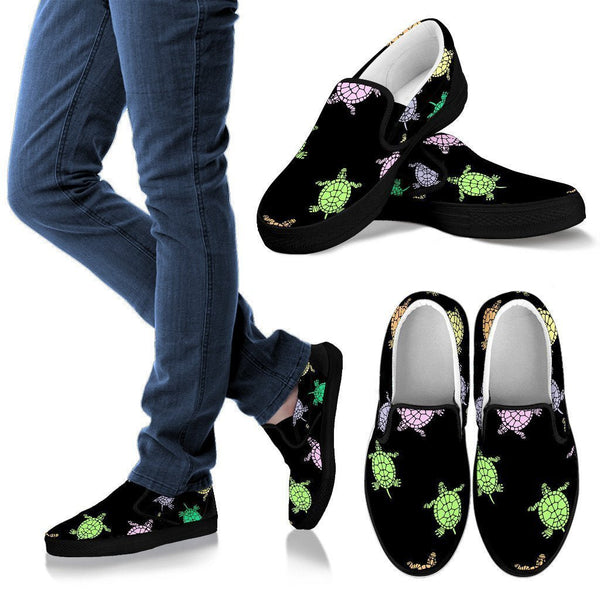 Sea Turtles Black Women's Slip Ons-Slip Ons-I love Veterinary