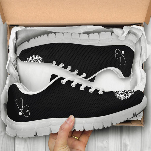 Stethoscope with Pawprints Heart - Women's Sneakers-Sneakers-I love Veterinary