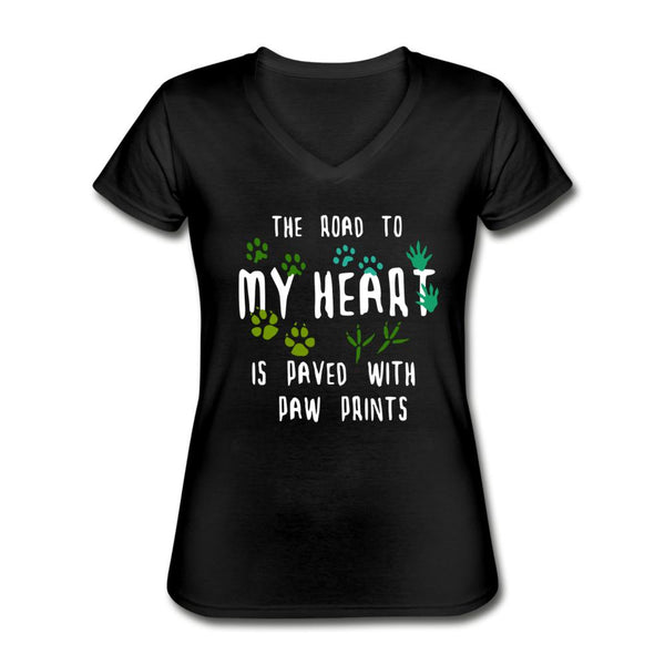 The road to my heart is paved with paw prints Women's V-Neck T-Shirt-Women's V-Neck T-Shirt | Fruit of the Loom L39VR-I love Veterinary