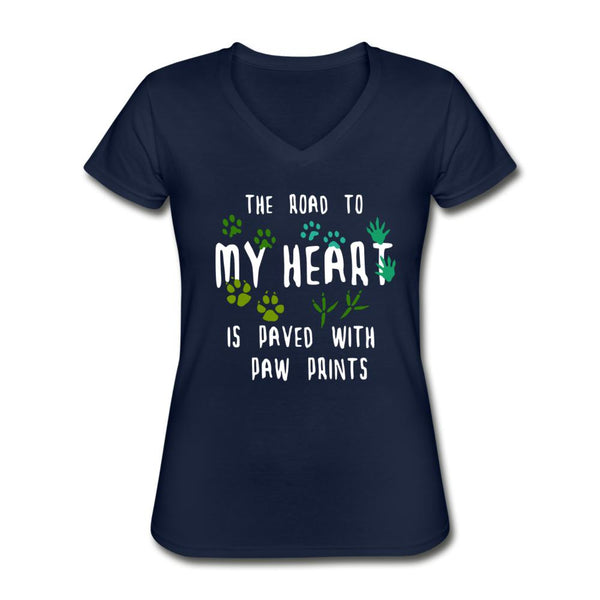 The road to my heart is paved with paw prints Women's V-Neck T-Shirt-Women's V-Neck T-Shirt | Fruit of the Loom L39VR-I love Veterinary