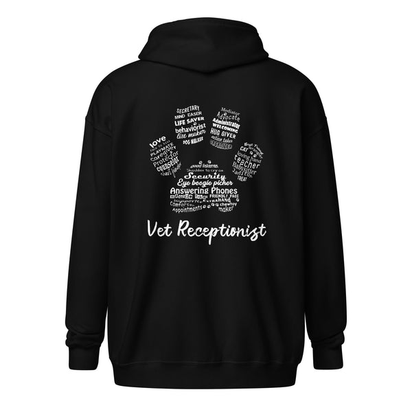 Vet Receptionist Pawprint Unisex Zip Hoodie-Unisex Zip Hoodie | Gildan 18600-I love Veterinary