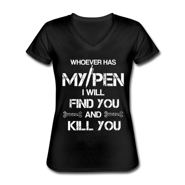 Vet Tech Gift - My Pen Funny T-shirt Veterinary Technician Women's V-Neck T-Shirt-Women's V-Neck T-Shirt | Fruit of the Loom L39VR-I love Veterinary