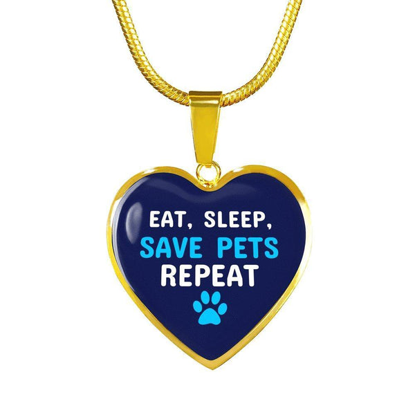 Veterinary Jewelry Gift Luxury Heart Necklace - Sleep, eat, save pets repeat-Necklace-I love Veterinary