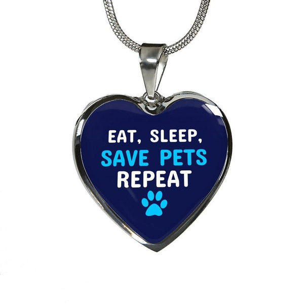 Veterinary Jewelry Gift Luxury Heart Necklace - Sleep, eat, save pets repeat-Necklace-I love Veterinary