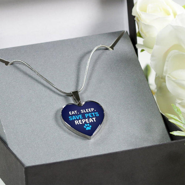 Veterinary Jewelry Gift Luxury Heart Necklace - Sleep, eat, save pets repeat-Necklace-I love Veterinary