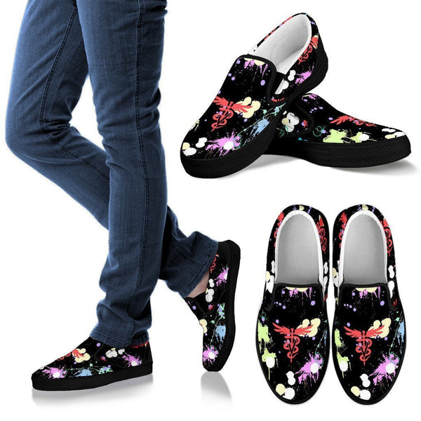 Veterinary Pattern Black Women's Slip Ons-Slip Ons-I love Veterinary