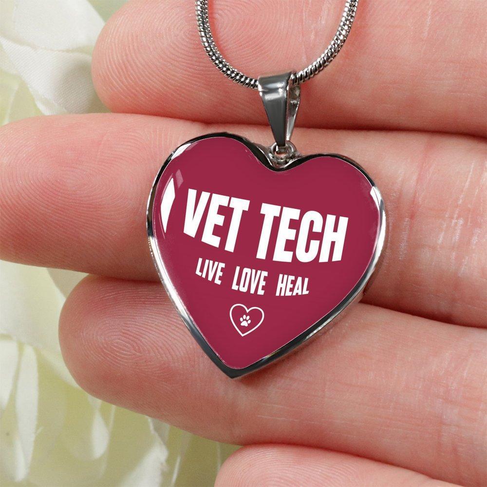 Veterinary Technician Jewelry Gift Luxury Heart Necklace - Vet Tech Live, Love, Heal-Necklace-I love Veterinary