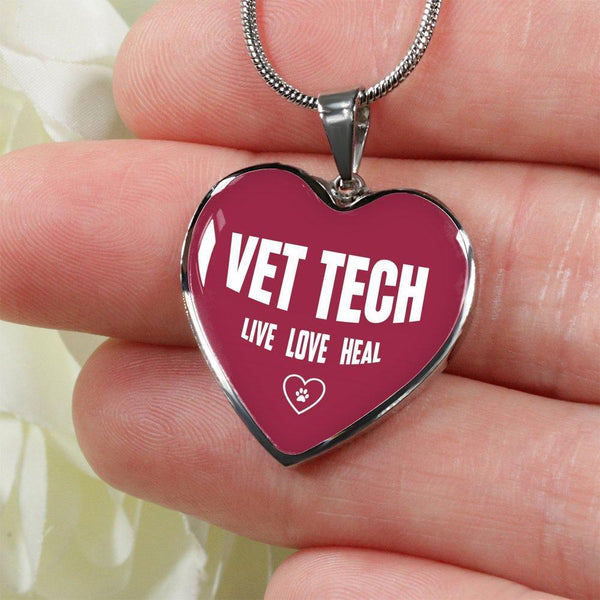 Veterinary Technician Jewelry Gift Luxury Heart Necklace - Vet Tech Live, Love, Heal-Necklace-I love Veterinary
