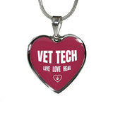 Veterinary Technician Jewelry Gift Luxury Heart Necklace - Vet Tech Live, Love, Heal-Necklace-I love Veterinary