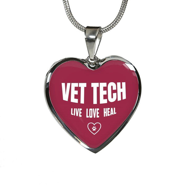 Veterinary Technician Jewelry Gift Luxury Heart Necklace - Vet Tech Live, Love, Heal-Necklace-I love Veterinary
